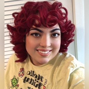 NWOT 12” Burgundy Curly Synthetic Hair with Adjustable Hair Net / Wig Cap